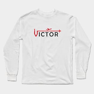 VICTOR Aviation Phonetic Alphabet Pilot Airplane Long Sleeve T-Shirt